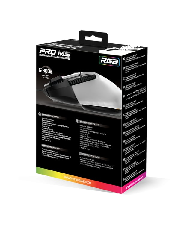 Spirit of Gamer PRO-M5 ARTIC souris Jouer Droitier USB Type-A Optique 12800 DPI - Neuf