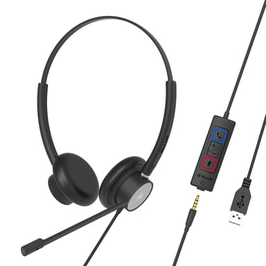Micro-casque call center filaire Tellur Voice 420, binaural, USB Jack 3.5mm, noir