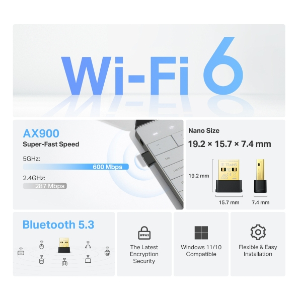 TP-Link Archer TX10UB Nano Bluetooth 600 Mbit/s Noir - vue 4