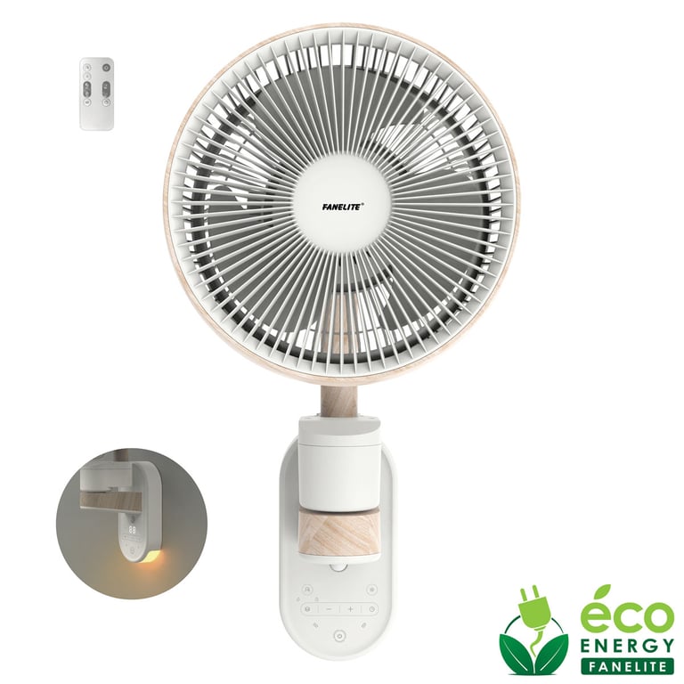 Fanelite Ventilateur mural FS09 Moteur DC Hélice 20cm 8 vitesses Fonction éclairage LED & détecteur de mouvement Silencieux Neuf