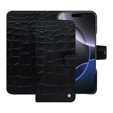 Étui portefeuille cuir Apple iPhone 16 Pro Max -  - Noir - Cuir Abaca