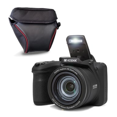 KODAK Pixpro Astro Zoom AZ405 + Housse de Protection - Appareil Photo Numérique Bridge, Zoom X40, Grand Angle de 24 mm, 20 Mégapixels, LCD 3, Vidéo Full HD 1080p, OIS, Pile AA - Noir