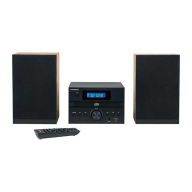 Microsistema Bluetooth - THOMSON - Madera/Negro - Radio FM/CD/MP3/USB, 20 W RMS, Sintonizador FM RDS, Toma de auriculares, Mando a distancia, Alimentación 230 V
