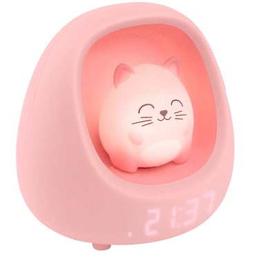 Réveil Digital pour Enfant Avec Veilleuse et 3 Mélodies Apaisants Chat Rose