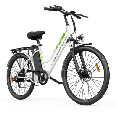 Bicicleta eléctrica urbana WITAMBIKE C26 PRO para adultos, batería de 36 V y 20 Ah - Blanca