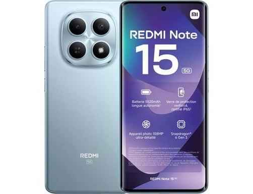 Xiaomi Redmi Note 15 5G Azul 256 GB - Pantalla AMOLED 6,77'', Cámara 108 MP, Snapdragon 6 Gen 3, Batería 5520 mAh