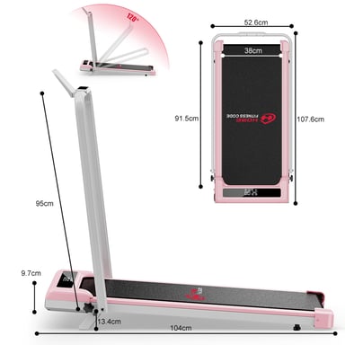 Tapis roulant Z3fs con motore brushless, velocità 1-6 km/h, inclinazione manuale del 5%, rosa, rattantree
