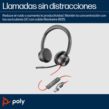 POLY Blackwire 8225 cuffie stereo USB-C + adattatore USB-C/A