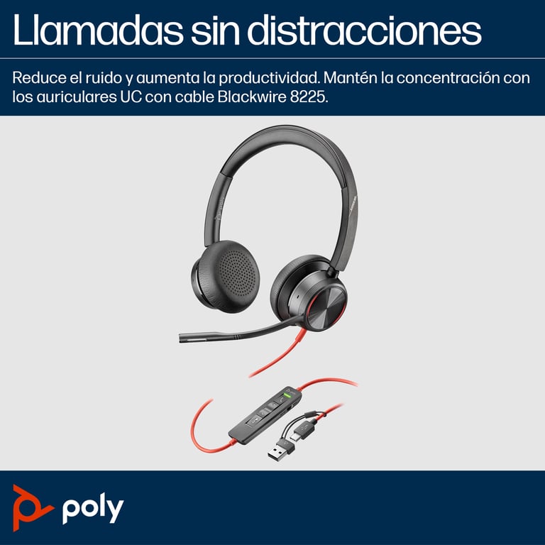 POLY Micro casque Blackwire 8225 stéréo USB C + adaptateur USB CA Neuf - vue 3