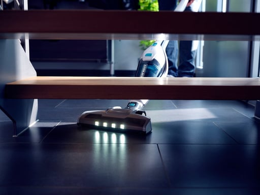 Leifheit Rotaro PowerVac 2in1 Aspiradora escoba 2 en 1 Batería Secar EPA Sin bolsa Negro, Azul, Blanco