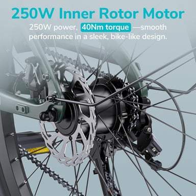 Bicicleta eléctrica urbana Engwe MapFour N1 Air ST de fibra de carbono de 250 W con asiento tipo bala y sensor de par, batería de 36 V y 10 Ah Verde
