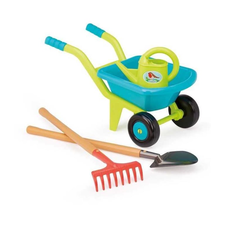 Brouette de jardin enfant ECOIFFIER 4539 avec arrosoir, râteau, pelle 70 cm, 2 roues et poignées texturées - Neuf
