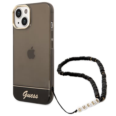 Custodia Guess per iPhone 14 6,1'' nero Cinturino perla traslucida