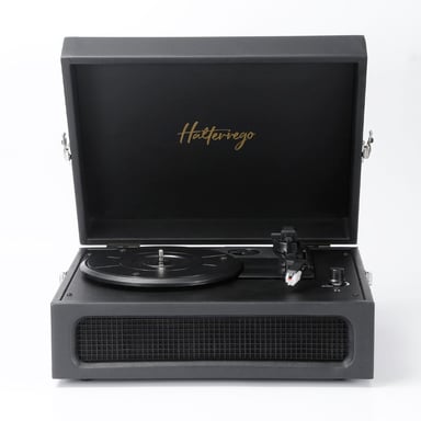 Halterrego giradiscos con altavoces integrados, RMS 2*2,5W, 3 velocidades 33/45/78 rpm, RCA OUT, Aux IN, toma de auriculares, adaptador incluido , Negro