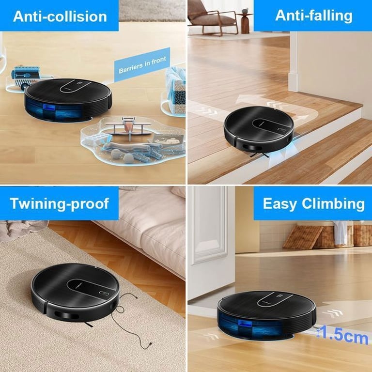 Aspirateur robot LIECTROUX N7S-U Noir navigation gyroscope 2D WiFi commande application et voix Alexa/Google essuyage humide/sèche aspiration jusqu'à 4000 Pa batterie 5200 mAh - Neuf
