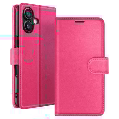 Zanaé Funda tipo cartera para iPhone 16 Plus con soporte y lengüeta magnética Fucsia