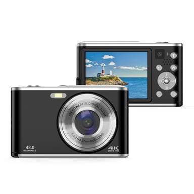 Appareil photo numérique 4K 48MP Webcam zoom 16x avec carte mémoire de 32 Go Black
