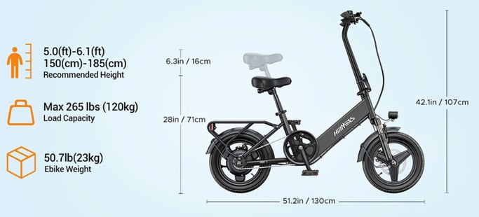 Vélo électrique pliable HillMiles Mile 1 250 W, batterie 36 V 10,4 Ah, 14 pouces