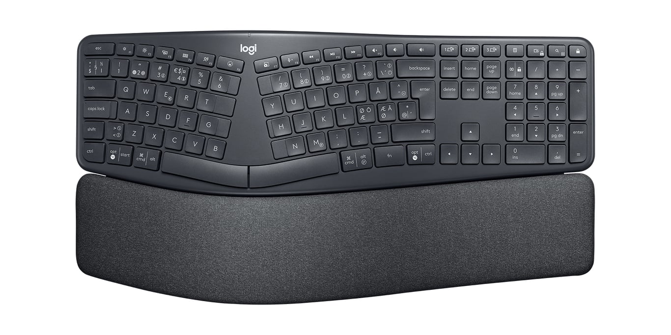 Logitech Ergo Series ERGO K860 for Business Clavier full size sans fil 2.4 GHz Bluetooth 5.0 LE QWERTY Pan Nordic - vue 3