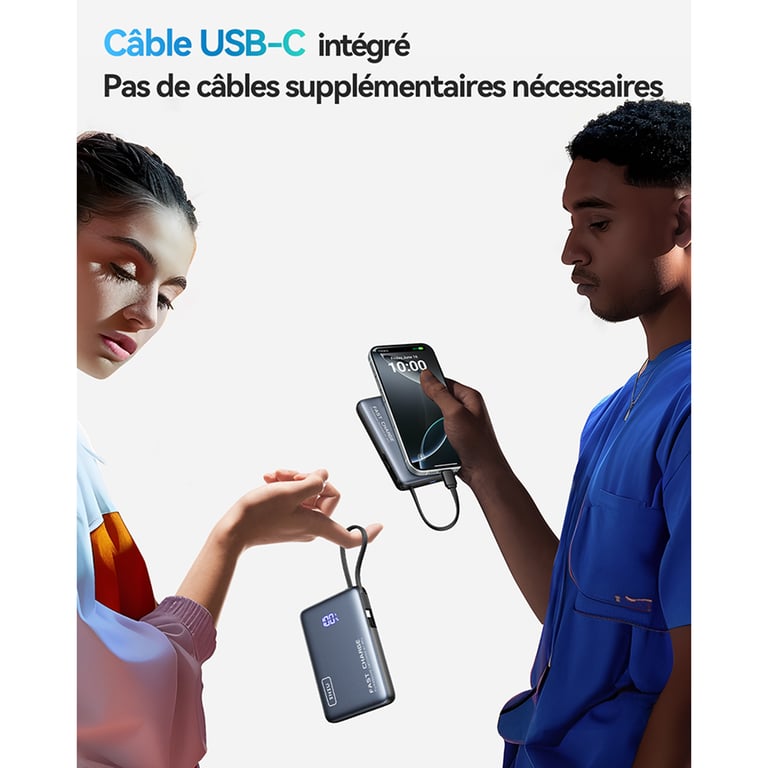 Batterie Externe de Poche 10000mAh 2 ports USB A / USB C avec Câble USB C Neuf - vue 2