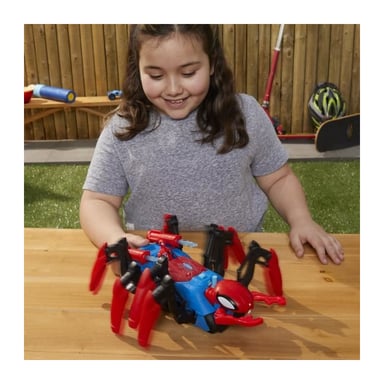 Marvel Spider-Man Fighting Spider Vehicle, giocattolo da supereroe per bambini, lancia acqua e proiettili, da 4
