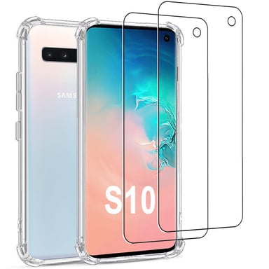 EVETANE Coque Samsung Galaxy S10 Antichoc Silicone + 2 Vitres en verre trempé Protection écran