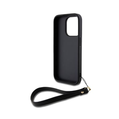 Custodia per Apple iPhone 14 Pro Max con logo metallico e cinturino da polso