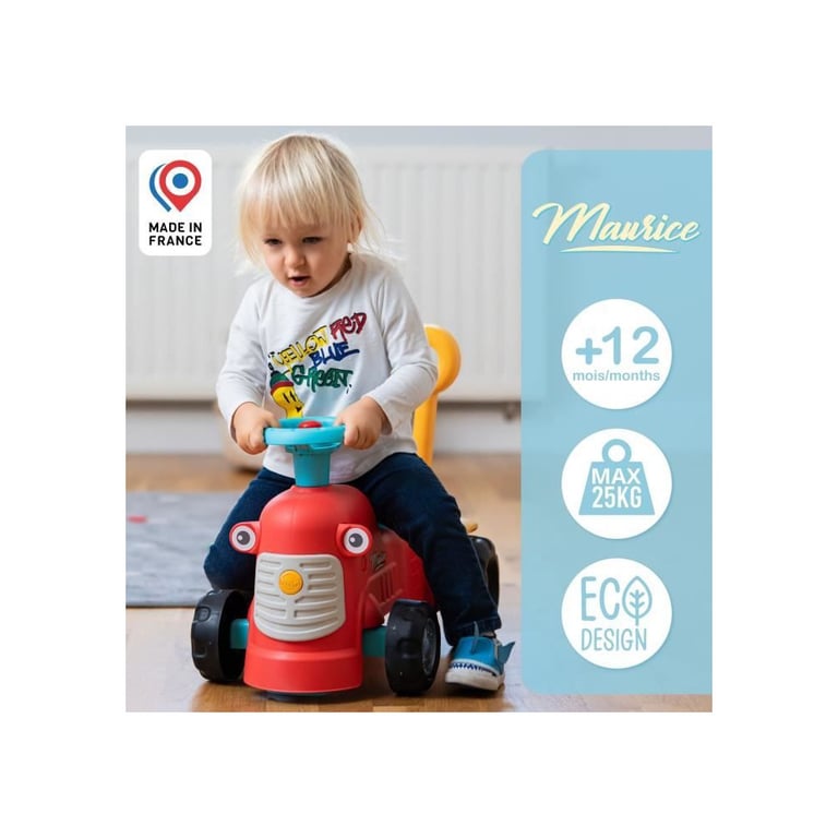 Porteur tracteur FALK Maurice volant directionnel avec klaxon assise ouvrante multicolore - Neuf