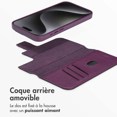 Accezz Étui de téléphone portefeuille en cuir 2-en-1 avec MagSafe pour Apple iPhone 15 Pro Max - Heath Purple