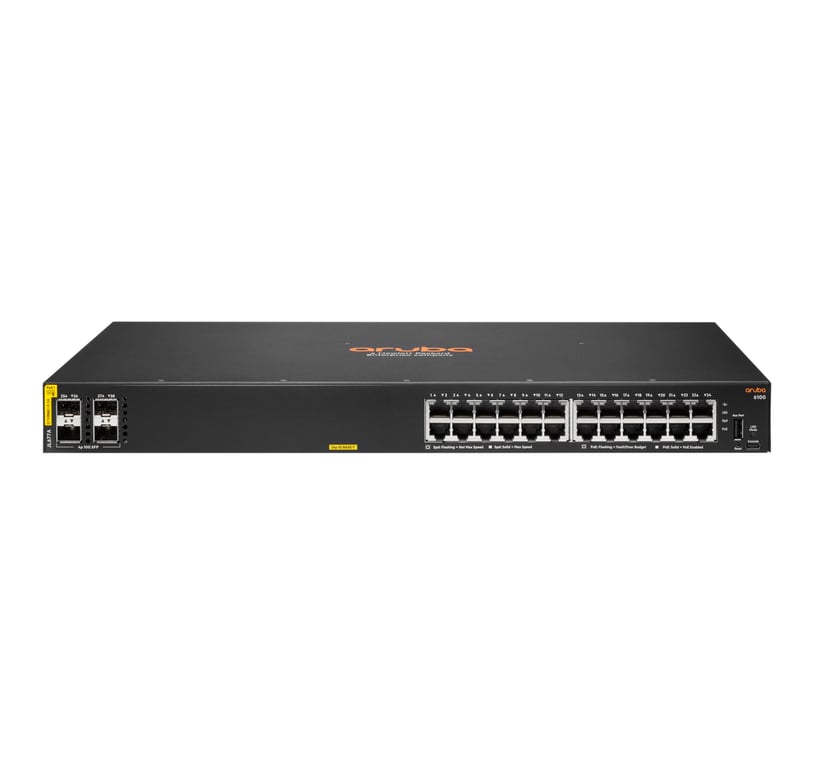 HPE Aruba Networking CX 6100 24G Class4 PoE 4SFP+ 370W Géré L3 Gigabit Ethernet (10/100/1000) Connexion Ethernet, supportant l'alimentation via ce port (PoE) 1U Noir - Neuf