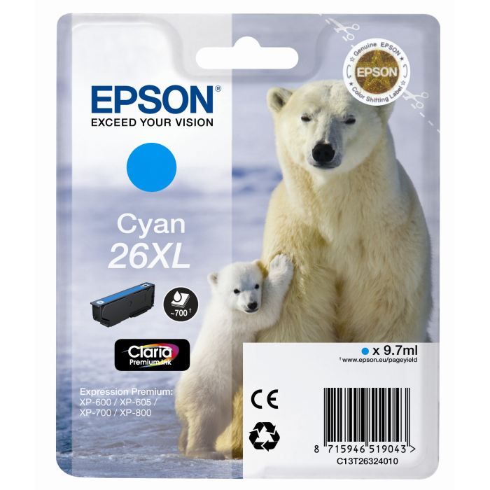 Cartouche d'encre Epson 26XL Cyan Original Haut rendement XP 600 XP 800 - vue 4