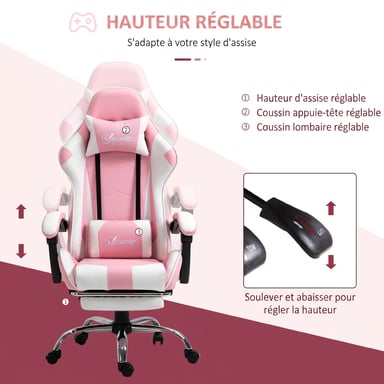 Roline Chaise Gamer Rose Ergonomique Inclinable avec Repose-pieds