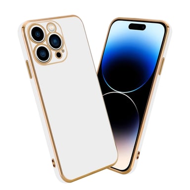 Coque pour Apple iPhone 14 PRO en Glossy Blanc - Or Housse de protection Étui en silicone TPU flexible et avec protection pour appareil photo