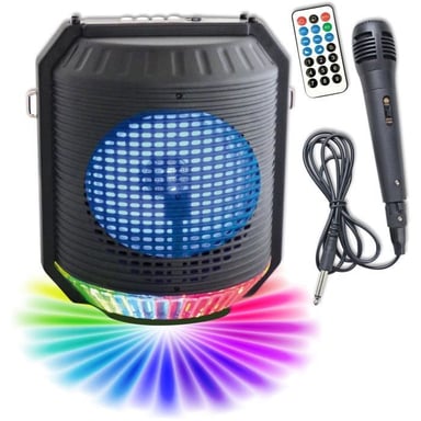 INOVALLEY HP74BTH - Sistema de altavoces Bluetooth para karaoke de 20 W - Luz LED multicolor - Puerto USB, Radio FM, Entrada de micrófono, Entrada auxiliar