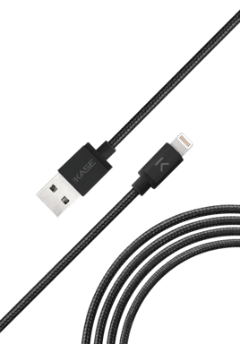 Câble Lightning vers USB tressé métallisé certifié MFi Apple Charge/Sync (1M), Noir