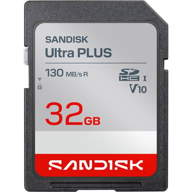 Carte mémoire SDHC SanDisk Ultra PLUS 32 Go UHS-I V10 jusqu'à 130 Mo/s pour enregistrement Full HD Gris - Neuf