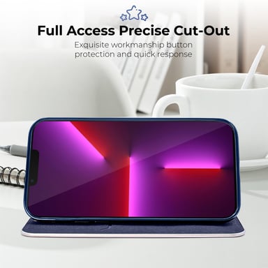 Moozy Étui Portefeuille pour iPhone 13 Pro, Bleu Foncé Carbone - Étui à Rabat avec Bordure Métallique, Fermeture Magnétique, Flip Cover avec Porte-Cartes et Fonction Béquille