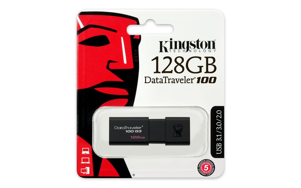 Kingston Clé USB 128 Go DataTraveler 100 G3 USB 3.0 Noir - vue 3