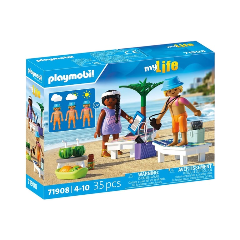 Couple vacanciers à la plage & transats - vue 3