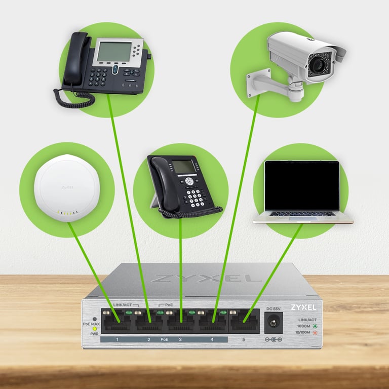 Zyxel GS1005HP Non-géré Gigabit Ethernet (10/100/1000) Connexion Ethernet, supportant l'alimentation via ce port (PoE) Argent - Neuf