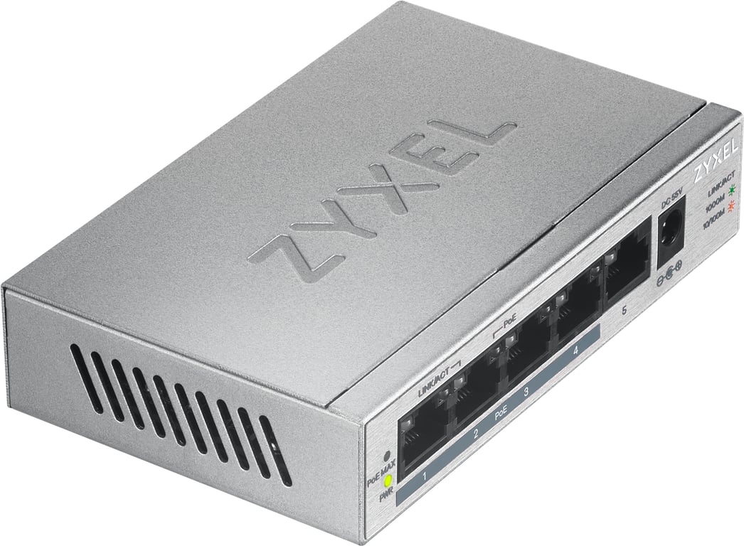 Zyxel GS1005HP Non-géré Gigabit Ethernet (10/100/1000) Connexion Ethernet, supportant l'alimentation via ce port (PoE) Argent - Neuf