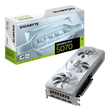 GIGABYTE GeForce RTX 5070 EAGLE OC ICE SFF 12G Carte Graphique - 12 Go GDDR7, 192 bits, PCI-E 5.0, 2587 MHz Core Clock, 3 x DP 2.1a, 1 x HDMI 2.1b, NVIDIA DLSS 4, GV-N5070EAGLEOC ICE-12GD