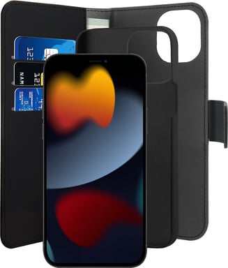 PURO Funda con cierre para iPhone 13 Mini Folio 2 en 1 con tapa magnética y tarjetero Negro