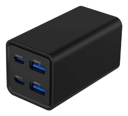 Gembird TA-UC-2A2C-PD65-01-BK chargeur d'appareils mobiles Ordinateur portable, Smartphone Noir Secteur Charge rapide Intérieure