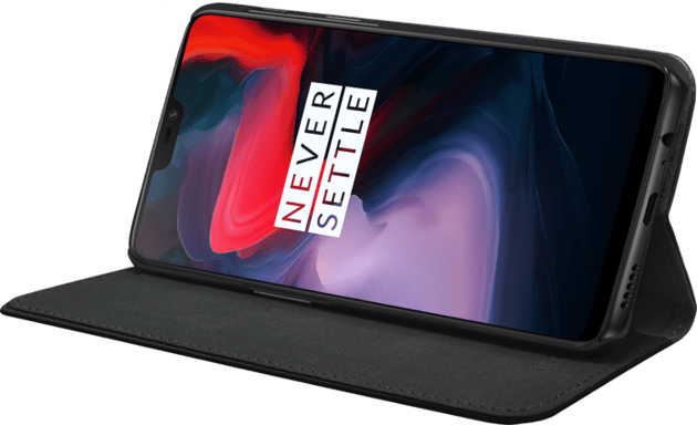 Funda tipo concha con ranura para tarjetas y soporte para OnePlus 6, Negro