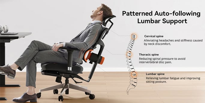 NEWTRAL NT002 Chaise Ergonomique avec Repose-Pieds, Dossier et Têtière Auto-Suivants, Support Lombaire Adaptatif