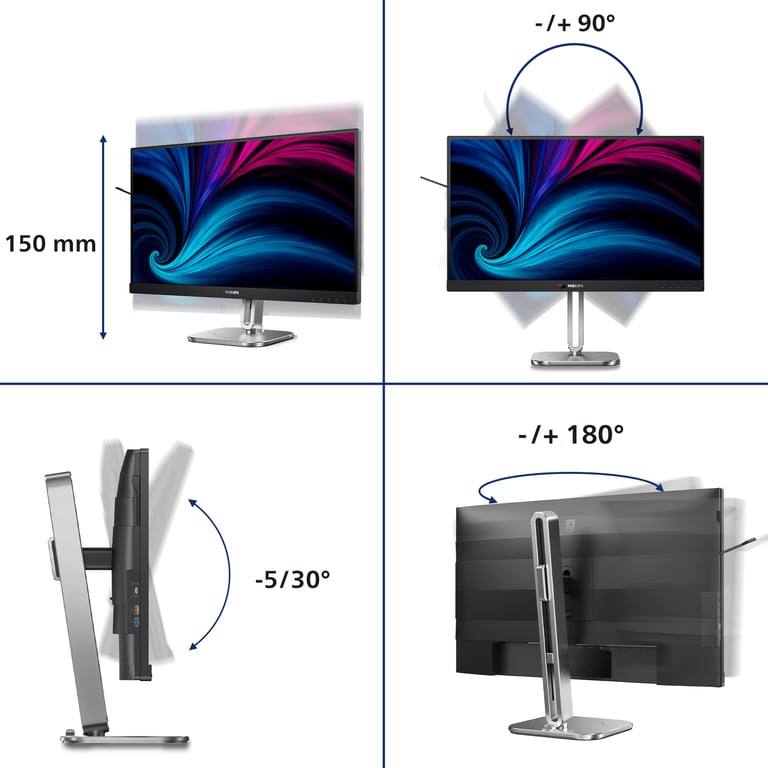 Philips 27B2U6903 Moniteur Ultra HD 27 Pouces Haut Parleur Haut Parleur 3840x2160 60 Hz 2X HDMI DisplayPort Thunderbolt 4 RJ45 hub USB - vue 7