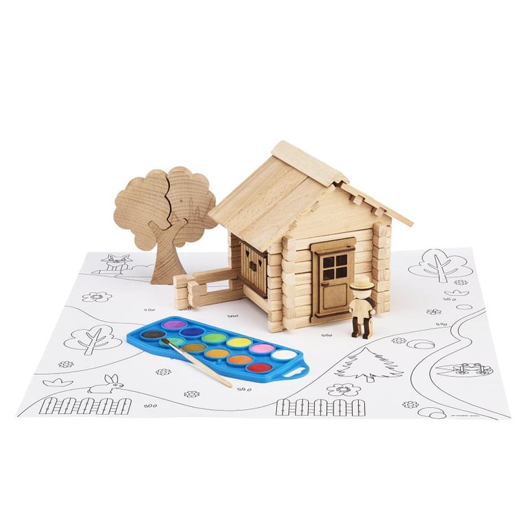 Chalet à Peindre 85 Pièces JEUJURA Jeu de Construction en Bois Naturel Accessoires et Peinture Inclus 26x24x9 cm - vue 4