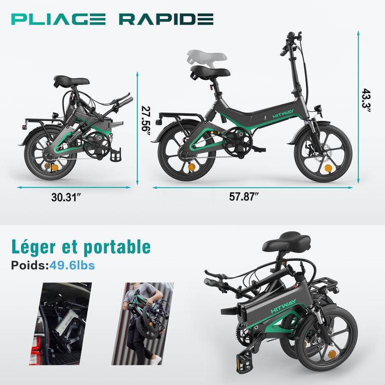 Vélo électrique BK2 E Bike Pliable d'assistance à la pédale Pour Adolescent et Adultes Neuf - vue 3