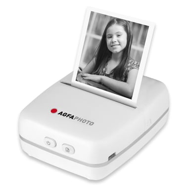 AGFA PHOTO Realipix Pocket P - Impresora fotográfica térmica portátil (impresión en blanco y negro sin tinta, Bluetooth, batería de litio) Blanco